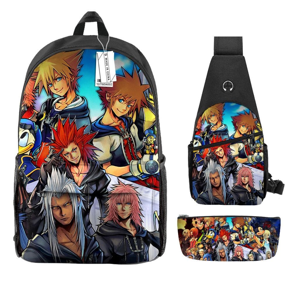 Conjunto de mochilas Kingdom Hearts Sora Anime School 3 unidades/lote