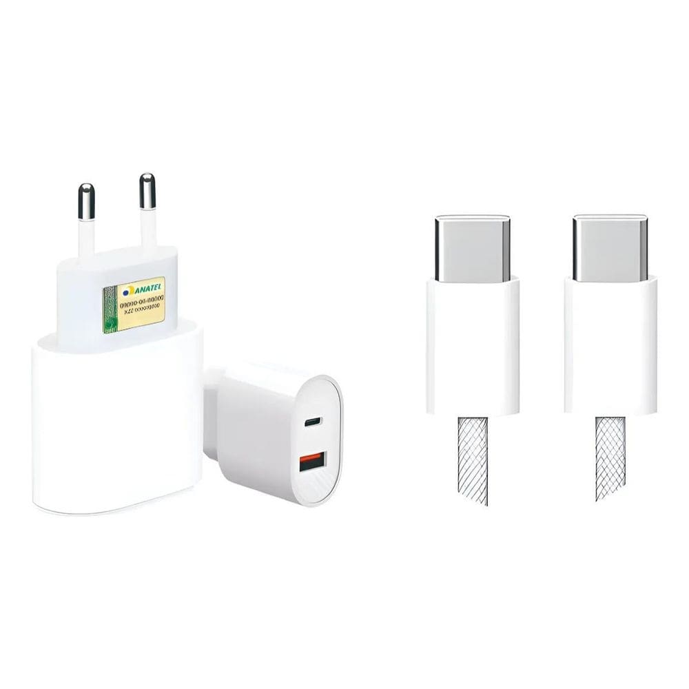 Carregador Branco 20W Ideal Para Viagem Usb-C + Usb-A