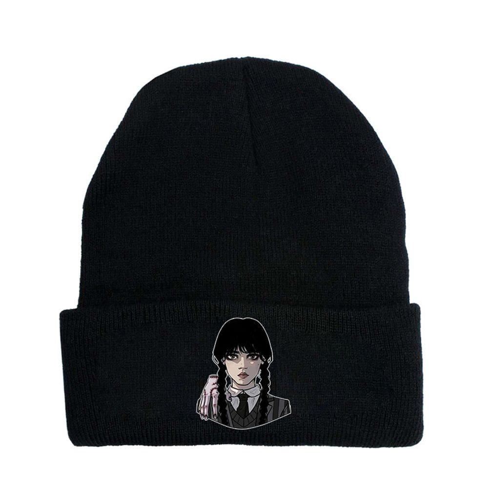 Chapéu de malha Wednesday Anime Winter Beanie de fibra acrílica