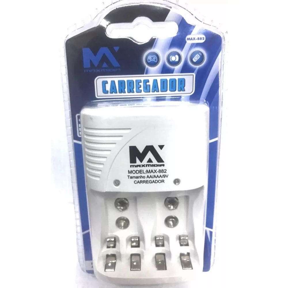 Carregador Para 4 Pilhas Aa/Aaa/9V C/Inmetro Max882 Maxmidia