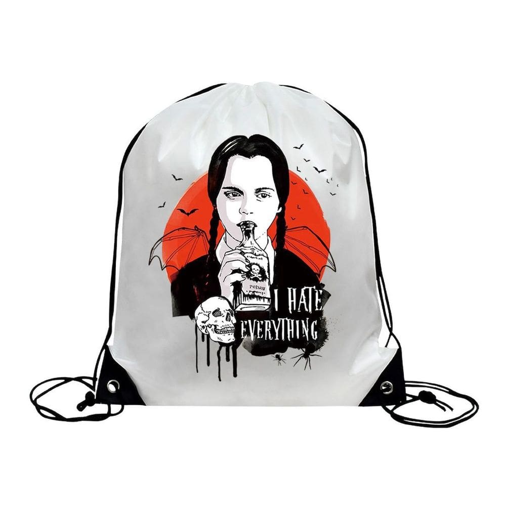 Mochila com cordão Wednesday Anime 34x42cm poliéster