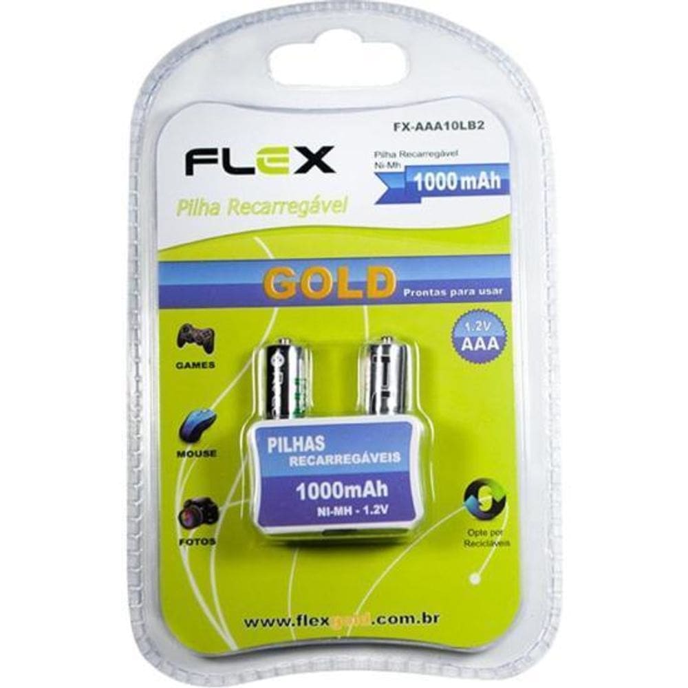 Pilha Recarregável Aaa 1.2V 1000Mah C/2 Pilhas Flex