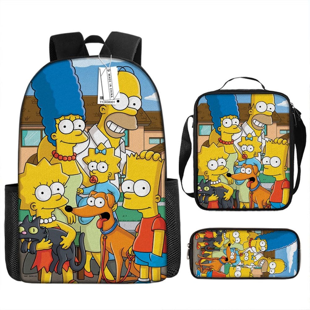Conjunto de mochilas Simpsons Cartoon Kids School, 3 peças de nylon