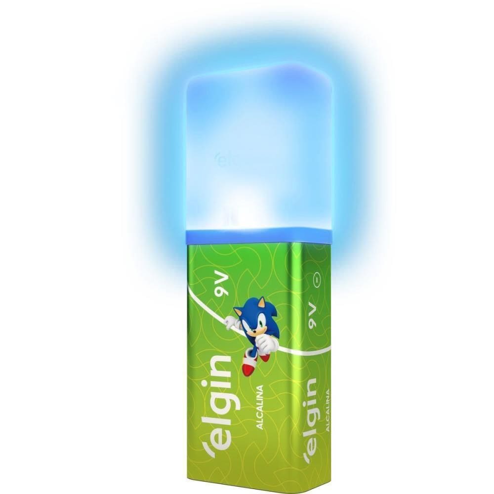 Pilha Bateria 9V Com Lanterna Led Luz Azul - Elgin