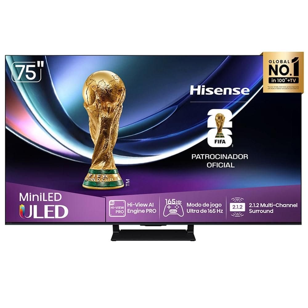 Smart TV Hisense MiniLED 4K 75” Polegadas com Dolby Vision, HDR+ Gaming, Alexa e Wi-Fi - 75U7QG PRO