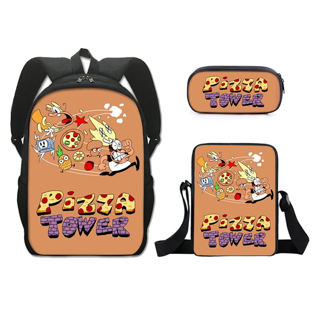 Conjunto de mochilas, 3 peças, Pizzas Towers, desenhos animados, crianças, escola, nylon