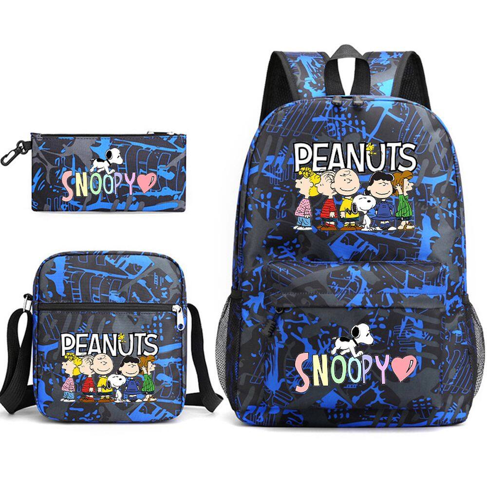 Conjunto de mochilas Snoopy Cartoon Kids School Nylon 3 unidades