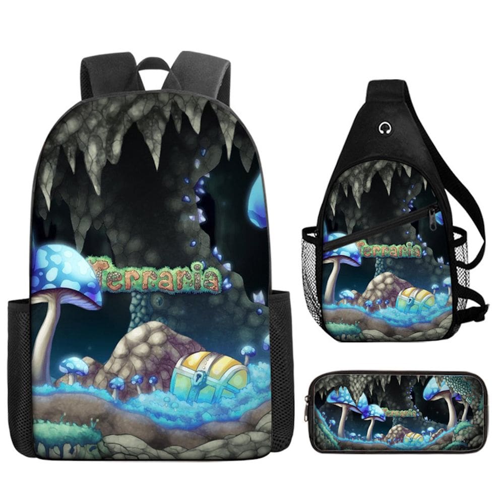 Conjunto de mochilas Terrarias Anime, 3 peças para mochila escolar infantil