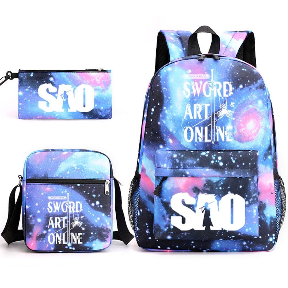 Conjunto de mochilas Swords Onlines School, 3 unidades com bolsa de ombro