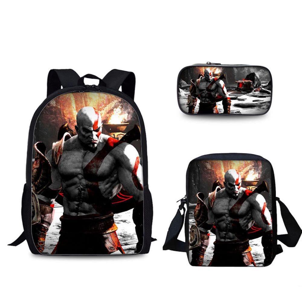 Conjunto de mochilas Gods Of Wars Kratos Cartoon Kids Nylon, 3 unidades