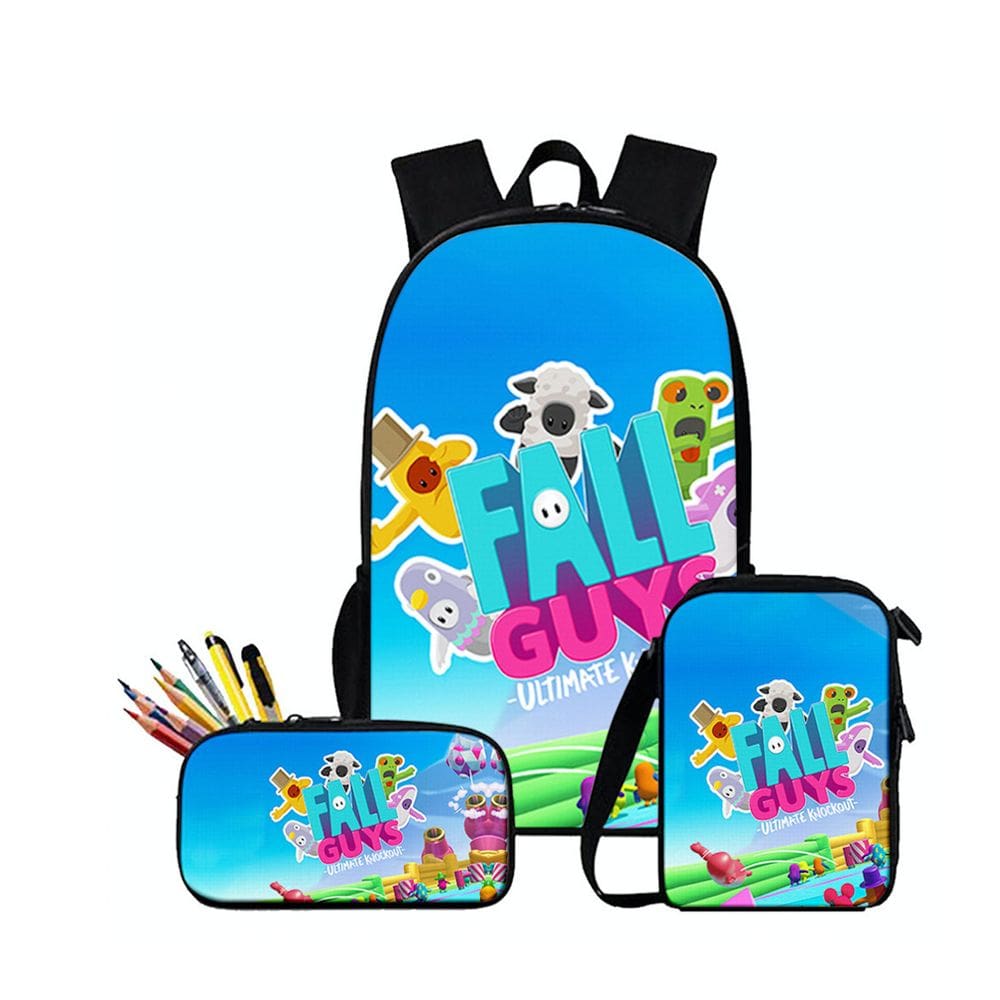 Conjunto de mochilas Falls Guys School, 3 peças para crianças em tecido Oxford