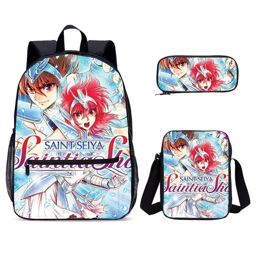 Conjunto de mochilas escolares: mochila casual de anime Saints Seiyas para crianças