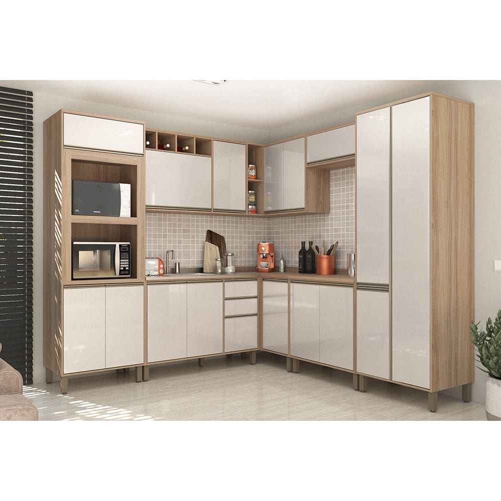 Armario de Cozinha Completa Modulada 8 Pecas sem Tampo de 120 Mel Luciane Moveis