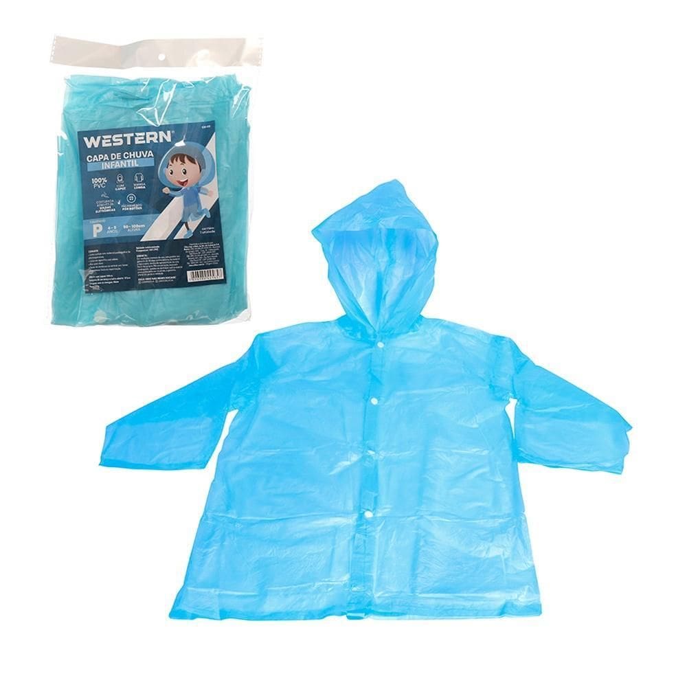 Capa De Chuva Plástica Western C/Capuz Crianca Azul