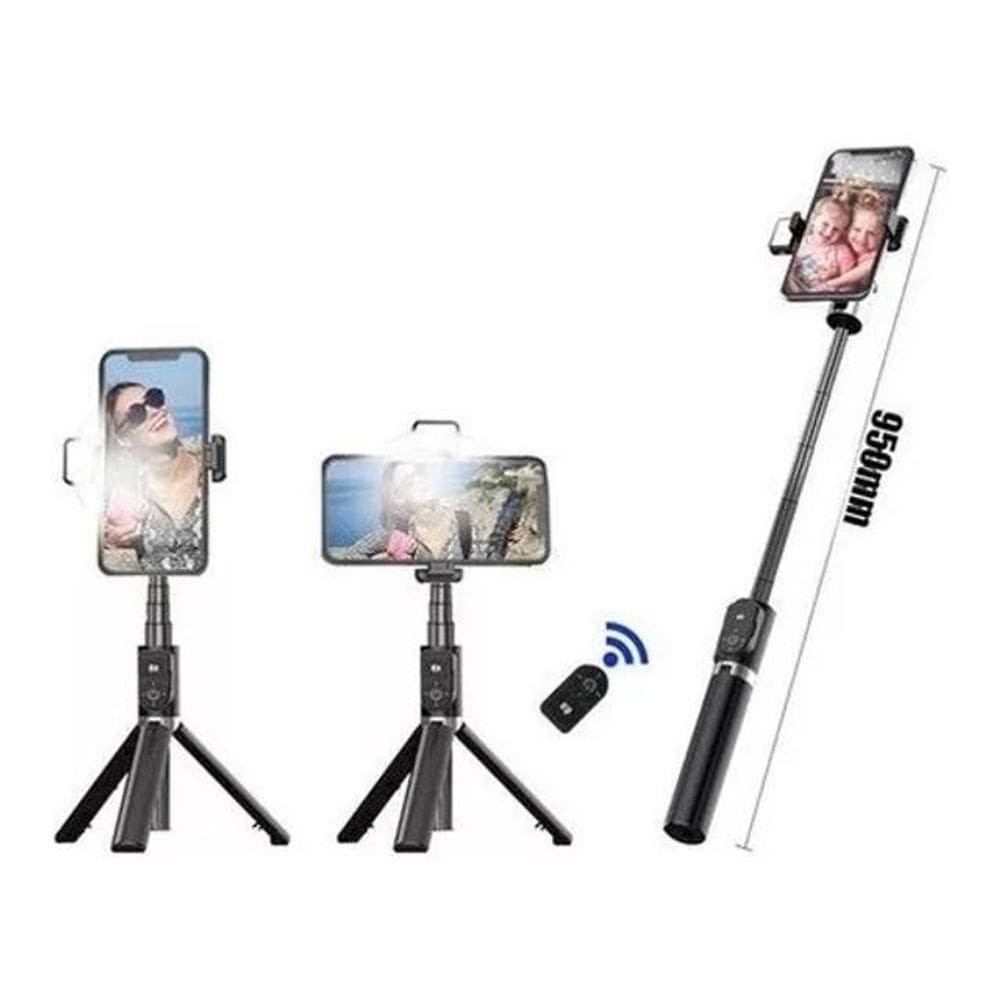 Bastão Selfie Tripe com Luz Led Bluetooth Retrátil 6,5