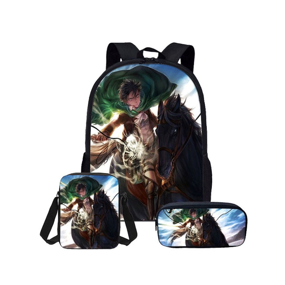 Conjunto de mochilas escolares Attacks Titans Levi, 3 unidades para crianças