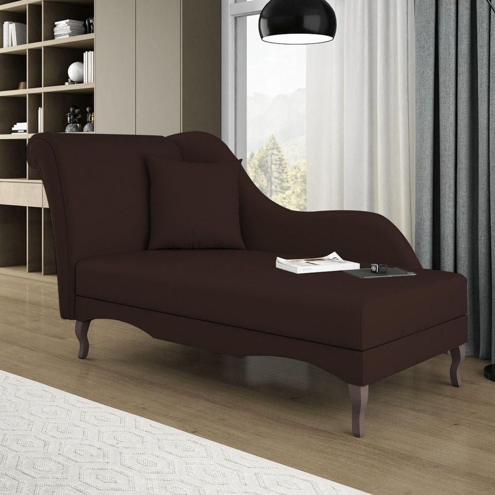 Divã Recamier Chaise Longue Valentina Clássico Com Pés De Madeira Bouclê Marrom - Desk Design