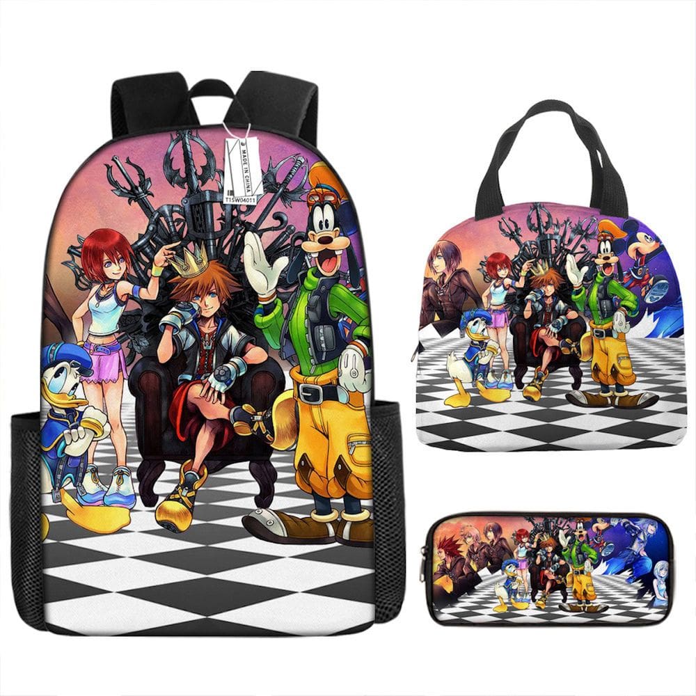 Conjunto de mochilas Kingdoms Hearts Anime, 3 peças para mochila escolar infantil