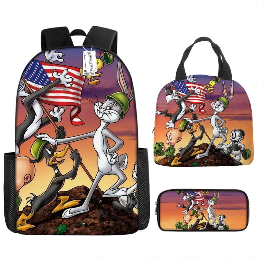 Conjunto de mochilas Looney Tunes Anime, 3 peças para mochila escolar infantil