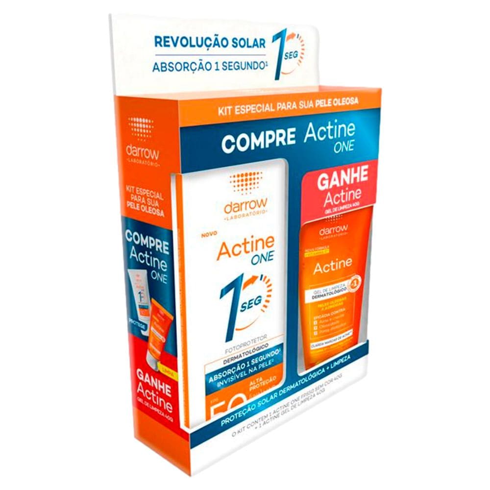 Kit Protetor Solar Facial Actine One FPS 50 Sem Cor 40g e Ganhe Actine Gel de Limpeza 40g