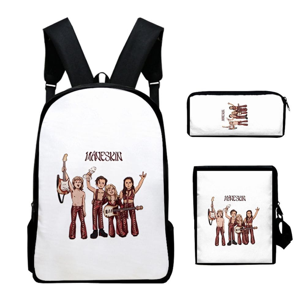 Conjunto de mochilas Maneskins 3D Print para crianças com mensageiro e bolsa de lápis