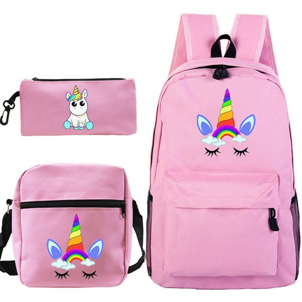 Conjunto de mochilas escolares: mochila estampada de unicórnio com mensageiro e bolsa de lápis