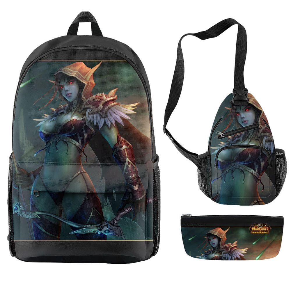 Conjunto de mochilas Sylvanas Windrunner Anime, 3 peças para crianças e escolas