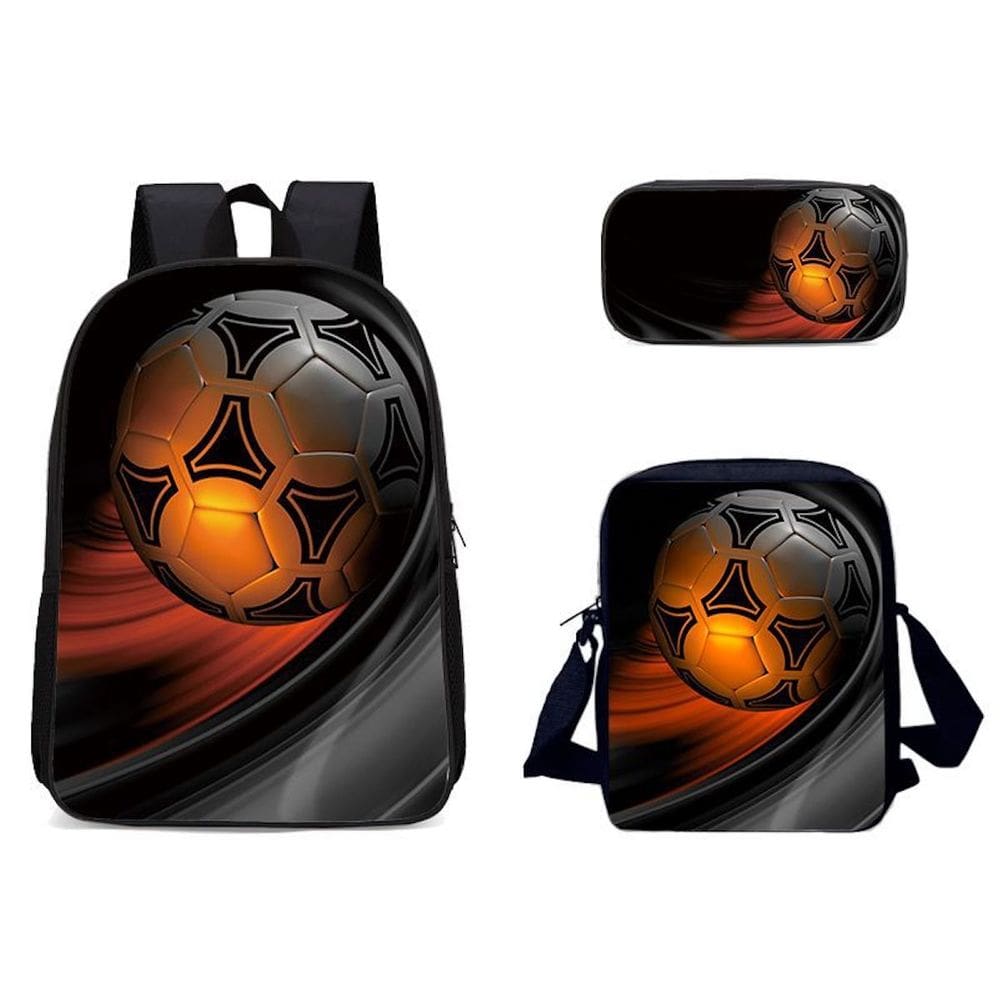 Conjunto de mochilas escolares com padrão de futebol, 3 peças para crianças
