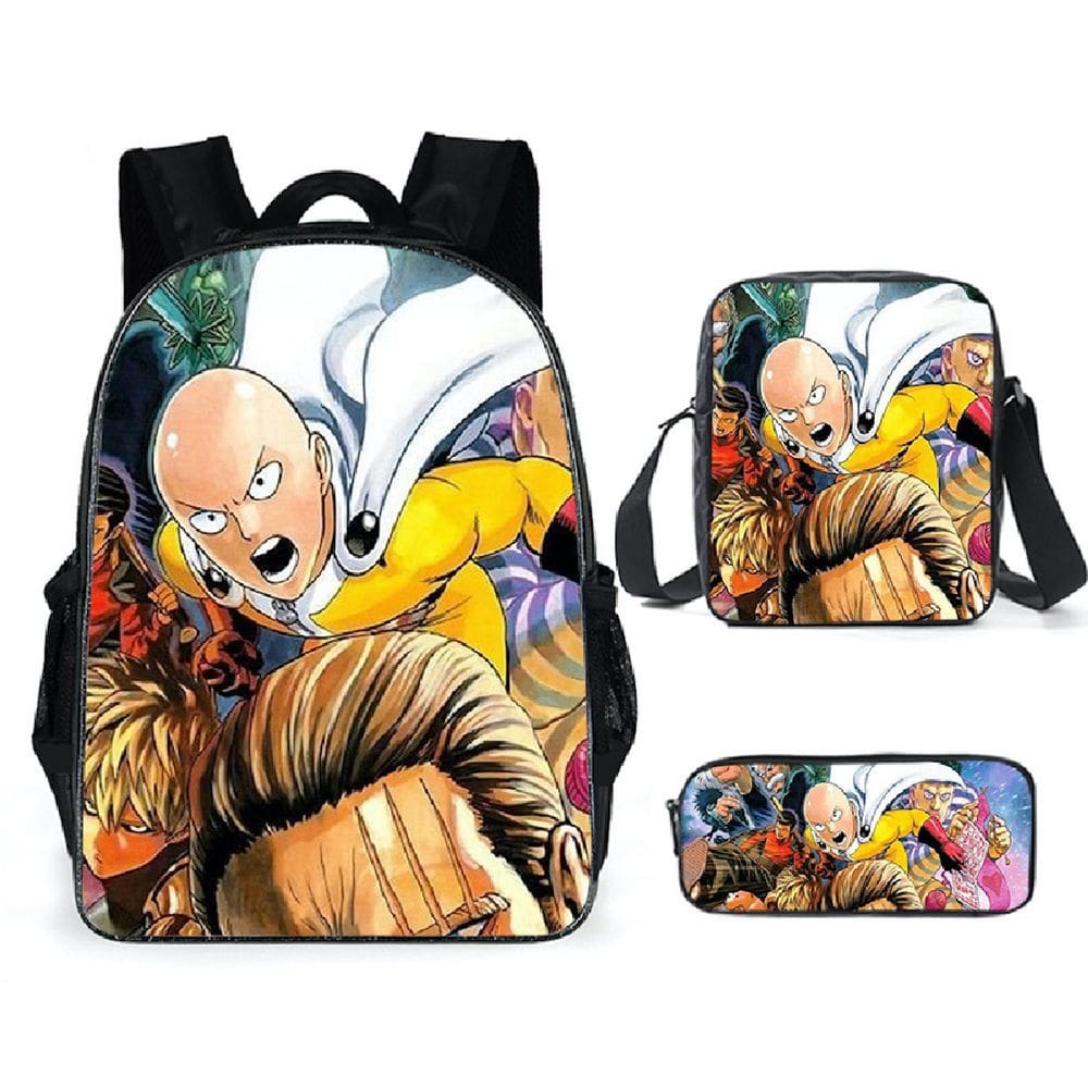Conjunto de mochilas escolares One Punch Man de 3 peças para crianças