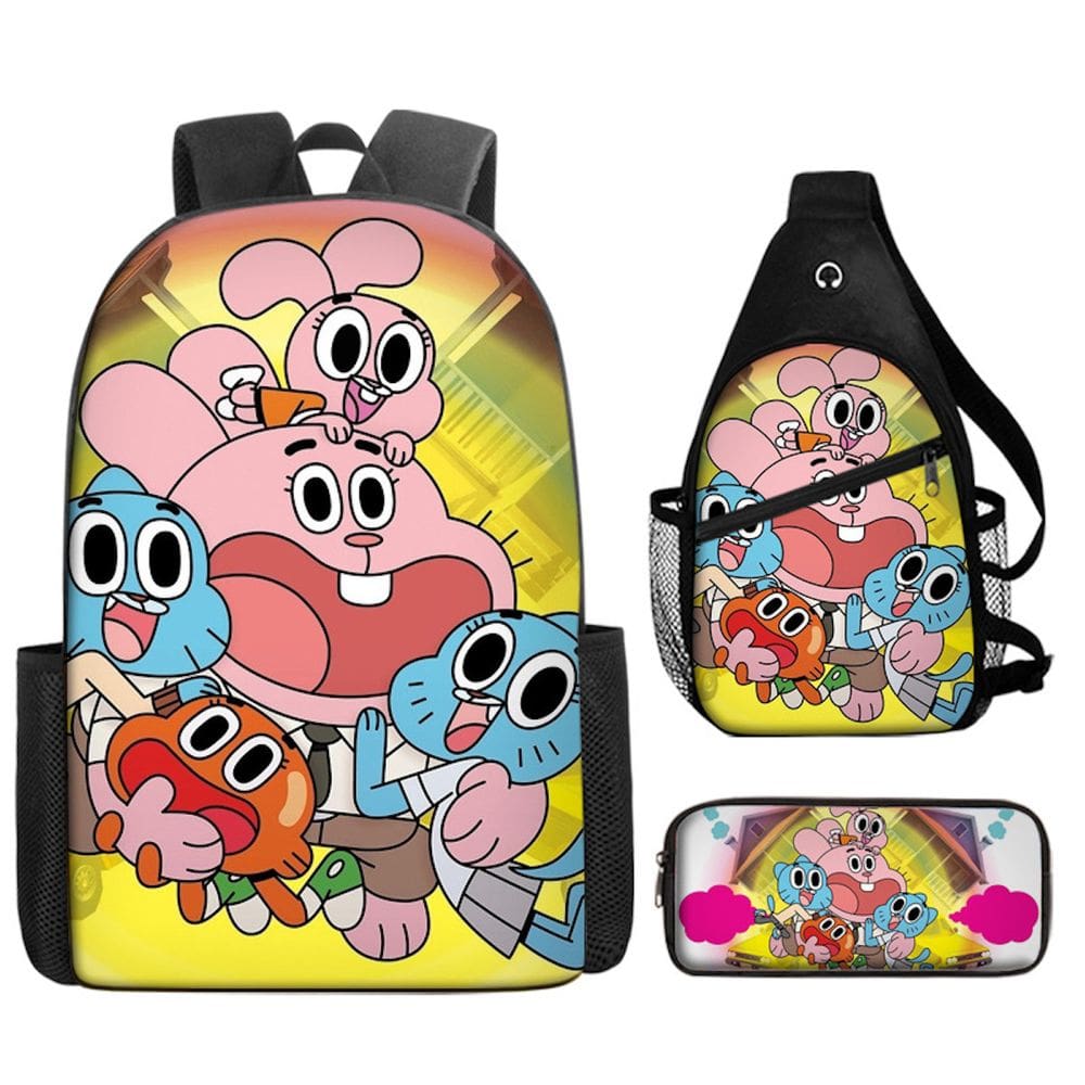 Conjunto de mochilas Gumballs Anime, 3 peças para mochila escolar infantil