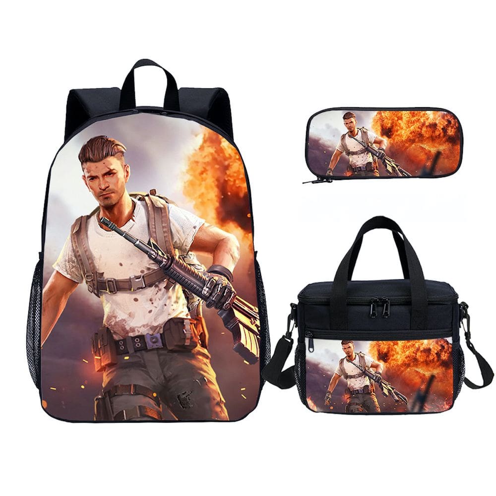 Conjunto de mochilas Free Fired Hero School, 3 unidades com bolsa de ombro