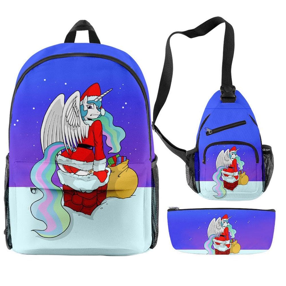 Conjunto de 3 bolsas escolares com impressão 3D de Natal para crianças