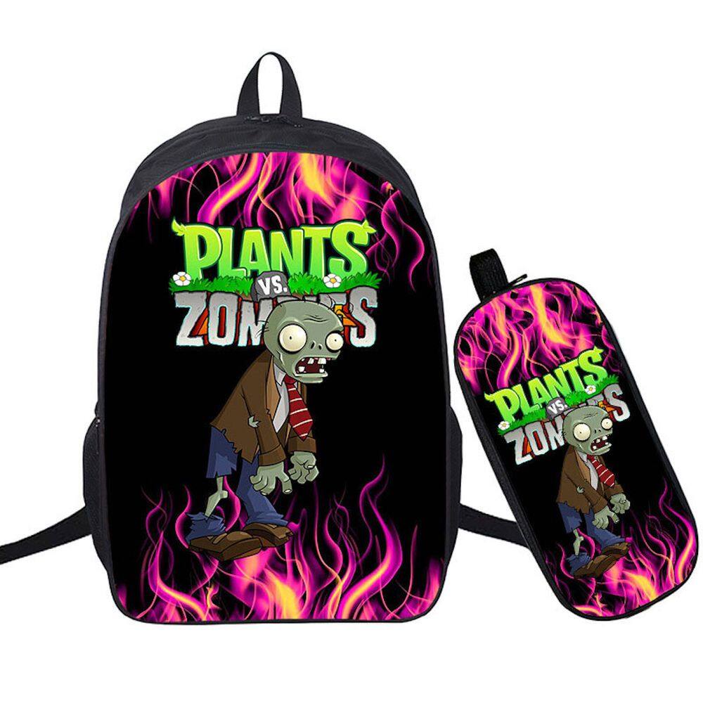 Mochila escolar de anime Plants Zombies com lancheira e bolsa de lápis