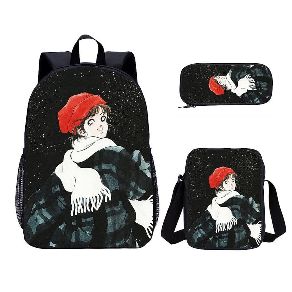 Conjunto de mochilas Touch School Bag Anime para crianças, 3 unidades