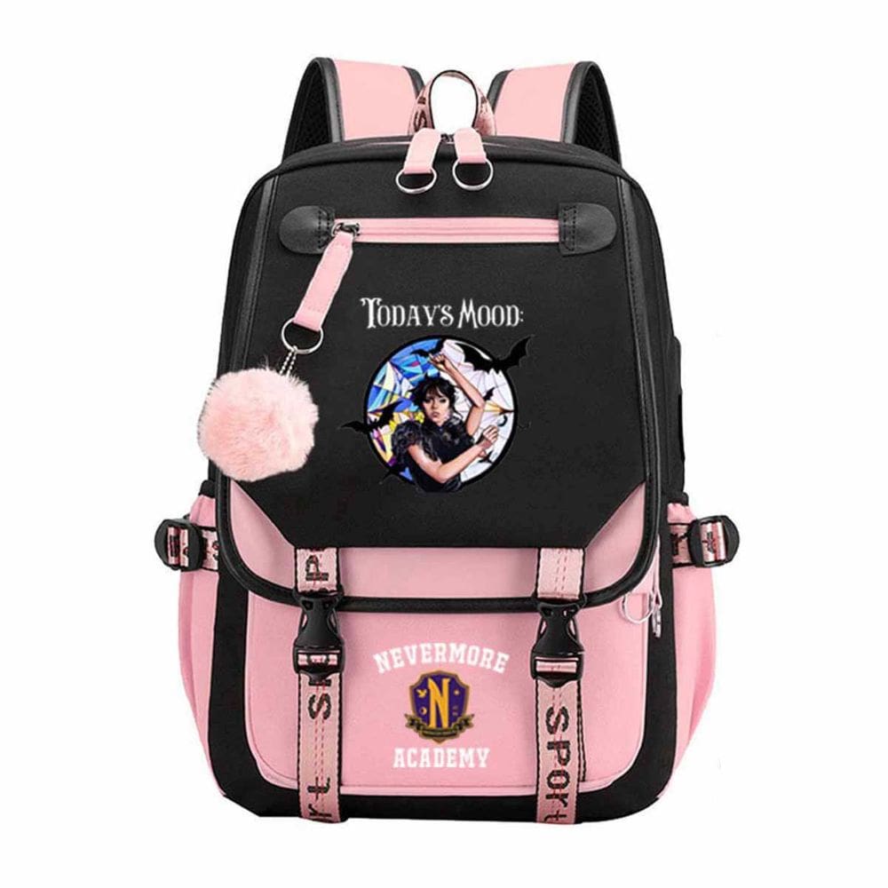 Mochila Wednesday Cartoon Kids School Oxford 29x16x46cm