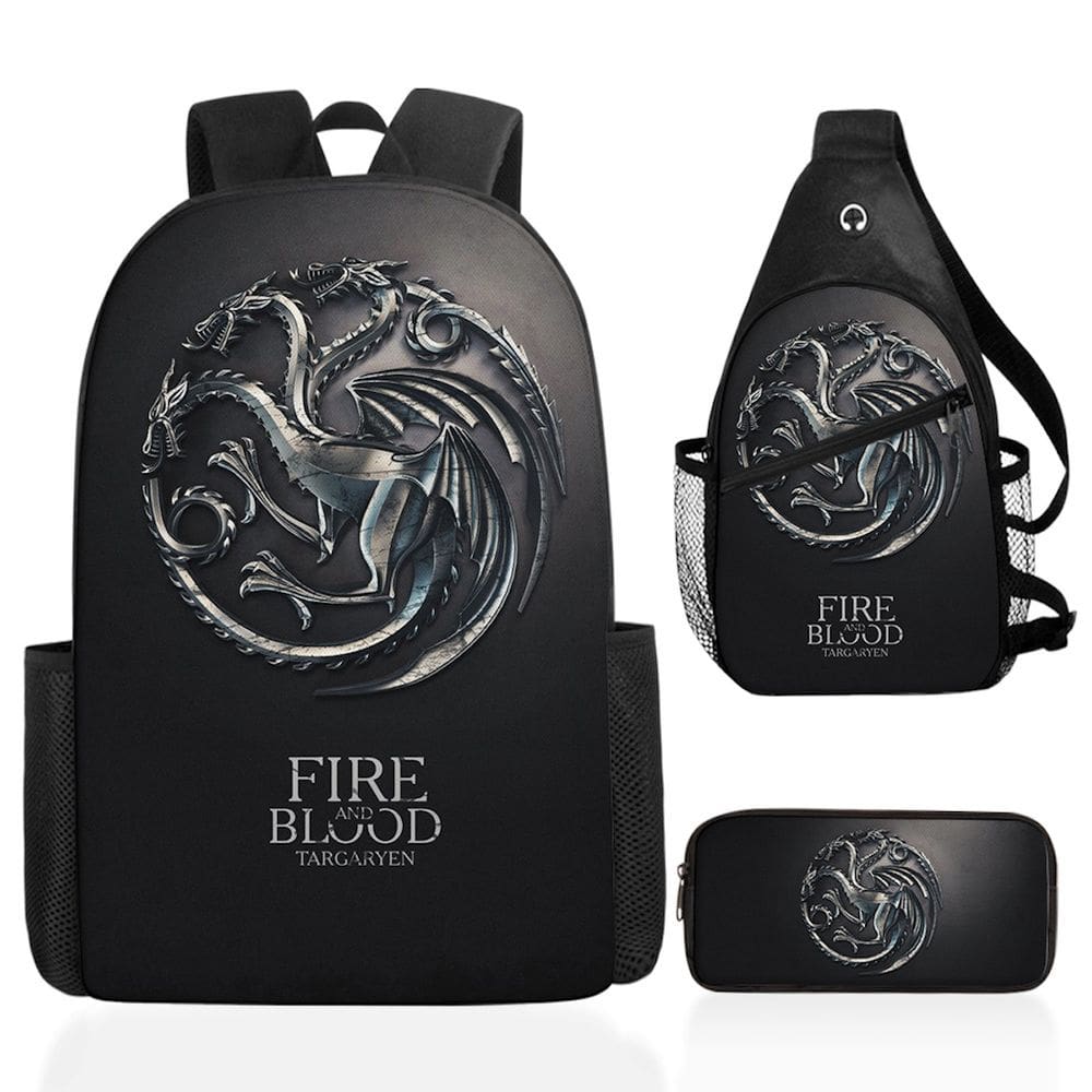 Mochila escolar Set Fire and Blood Targaryen, 3 unidades unissex
