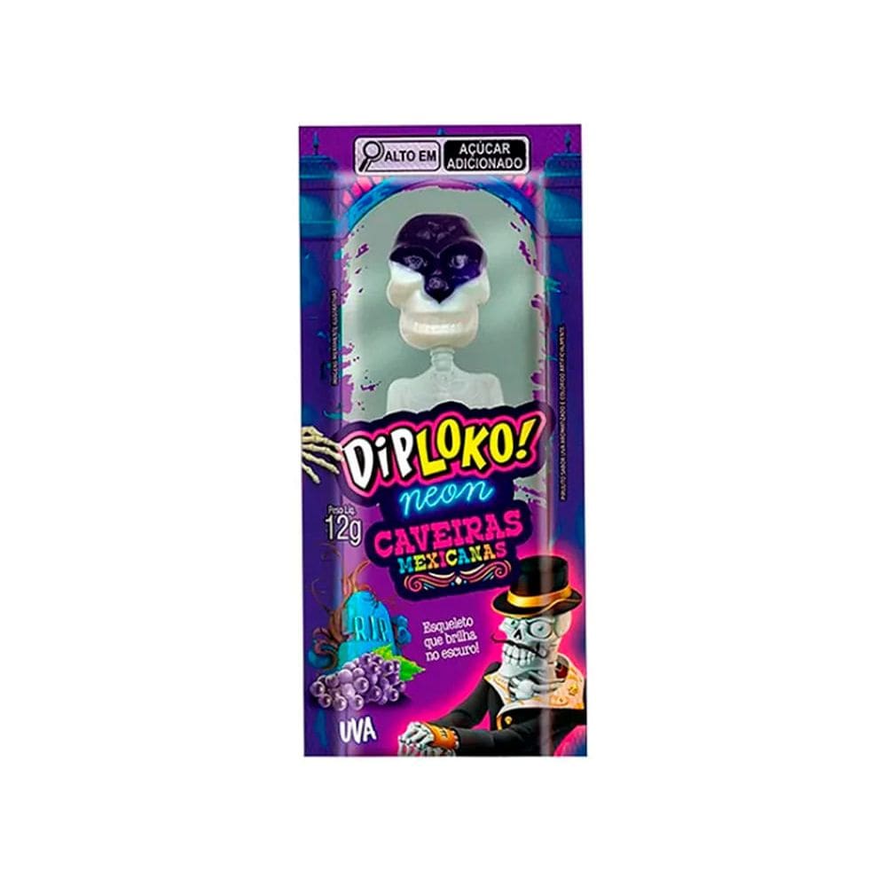 Pirulito Diploko Neon Caveiras Mexicanas Sabores 12g