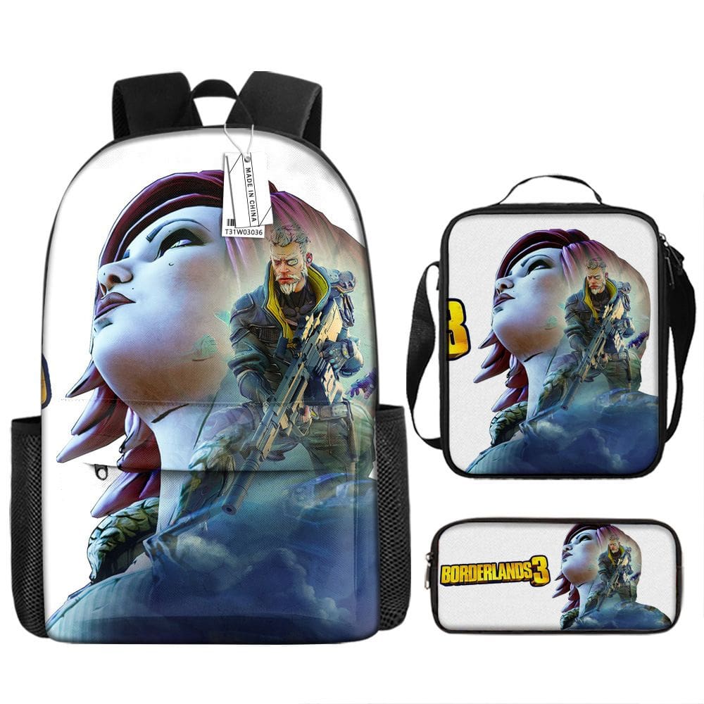 Mochila escolar Borderlands Anime, conjunto de 3 peças para crianças