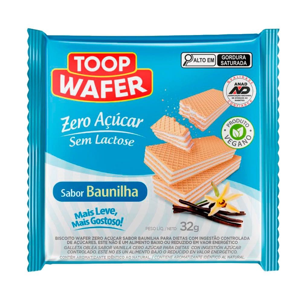 Biscoito Toop Wafer Zero Açúcar Sabor Baunilha 32g