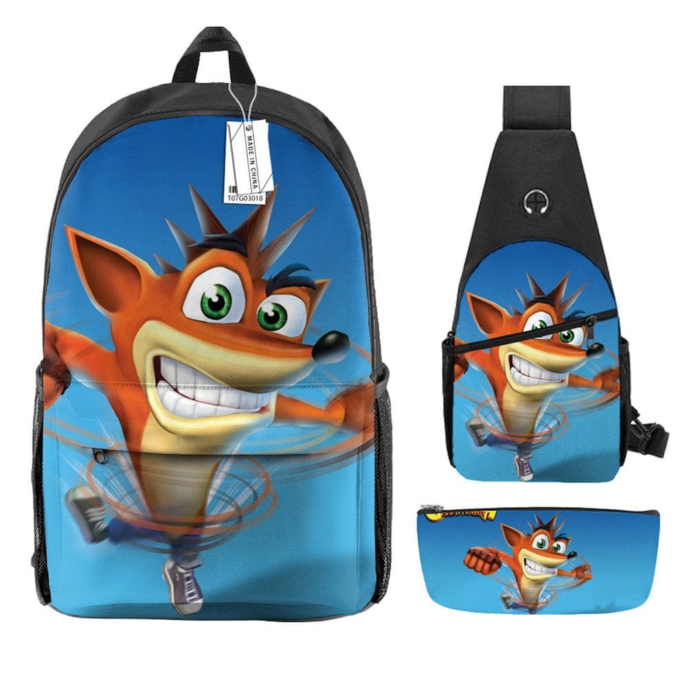 Conjunto de mochilas Crash Bandicoots Anime, 3 peças para mochila escolar infantil