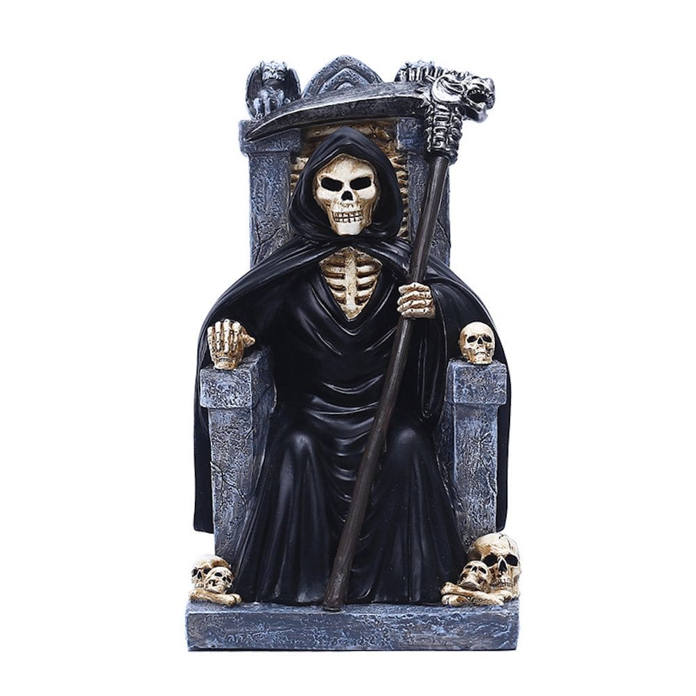 Estatueta, escultura, estátua, trono, ceifeiro, resina, Halloween