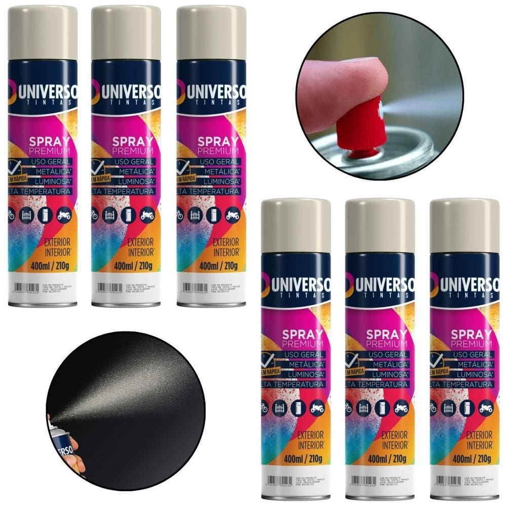 Kit 06 Latas Tinta Spray Branco Brilhante 400Ml Uso Geral