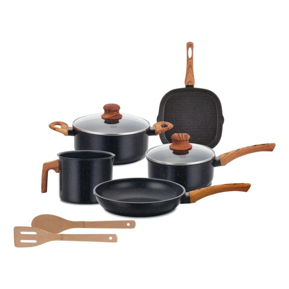 Jogo de Panelas Indução Antiaderente, Fundo Triplo, Revestimento Cerâmico e Tampas Vidro