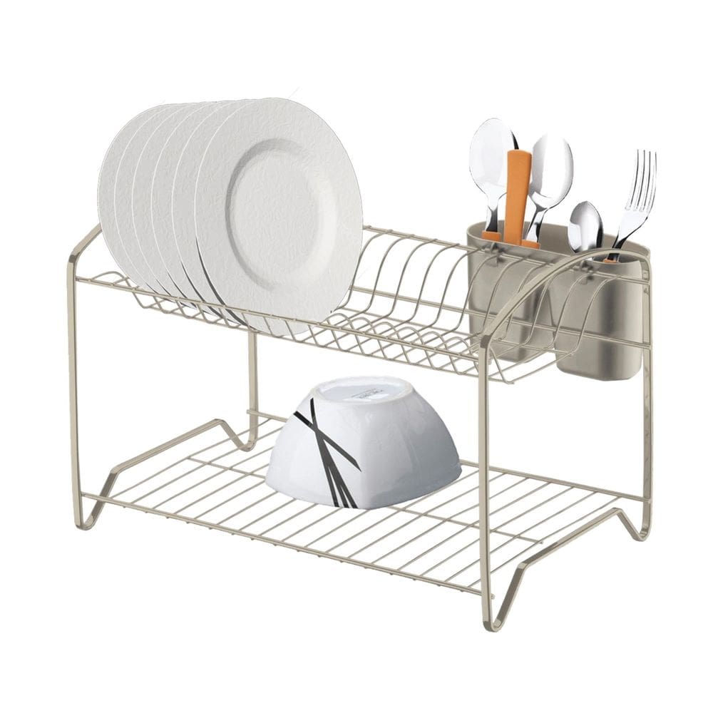 Escorredor de Louça Duplo Porta Talheres Prato Copos Níquel Cozinha - 1527NI Future