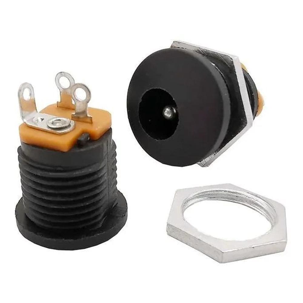 2X 10 Conector Dc Jack Pino Painel Com Rosca Preto