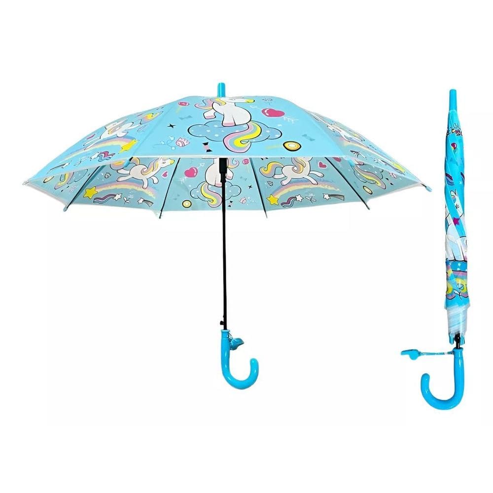 Guarda Chuva Infantil Unicórnio Automático Com Apito