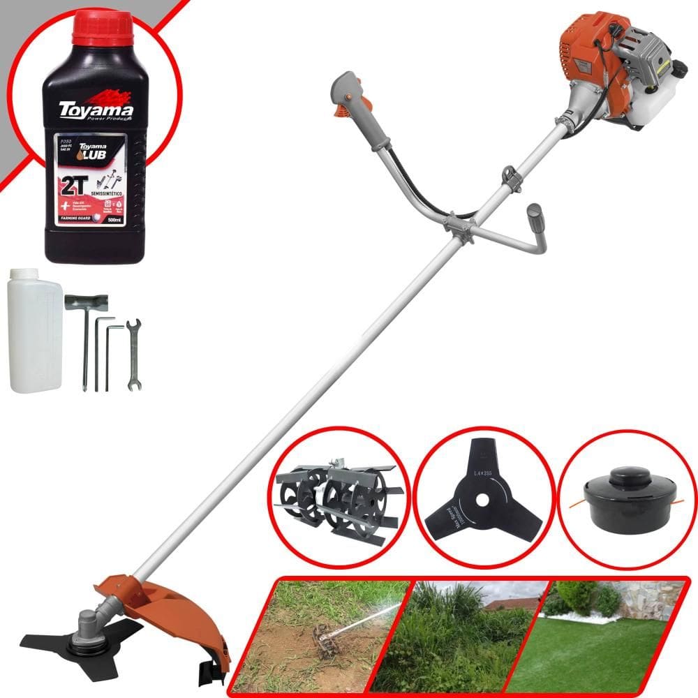 Roçadeira Multifunções À Gasolina Tekna RL520ACG2 52cc 2HP Alta Rotação Com 2 Opções de Corte Carretel + Faca 3 Pontas + Enxada Rotativa + ÓLEO TOYAMA