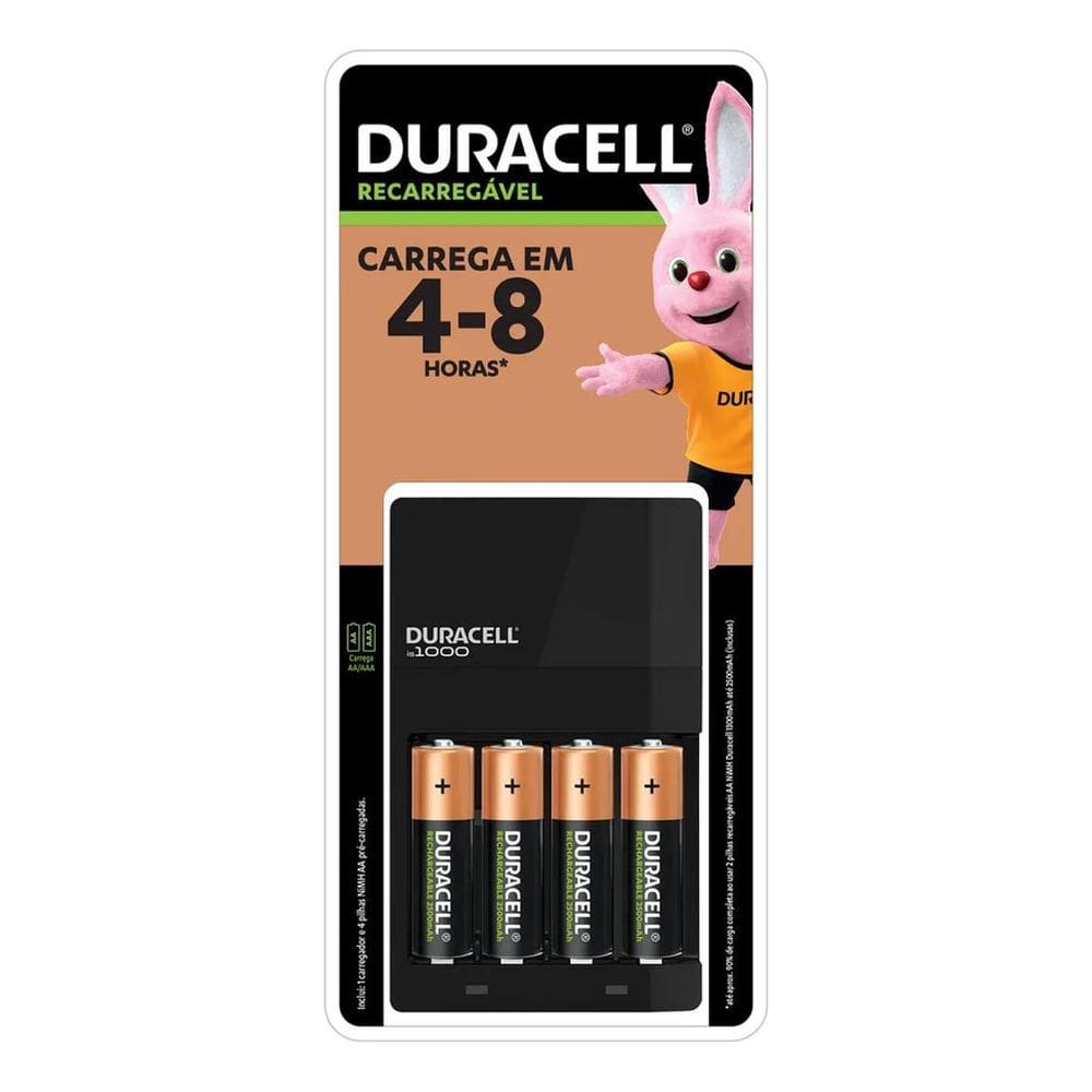 2X Carregador De Pilhas Recarregáveis Duracell Aa/Aaa Com 4