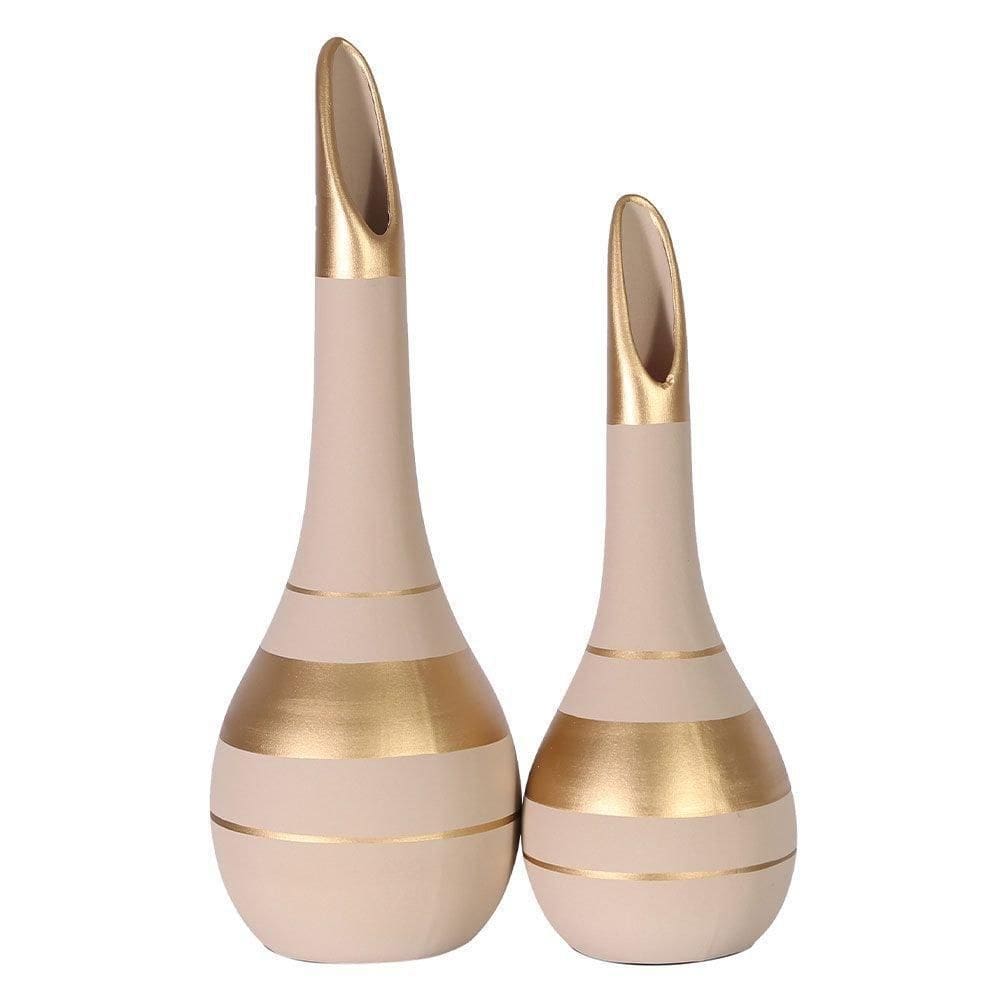 Par De Lâmpadas Em Cerâmica Fosca Decorativas De Sala - Bege Golden