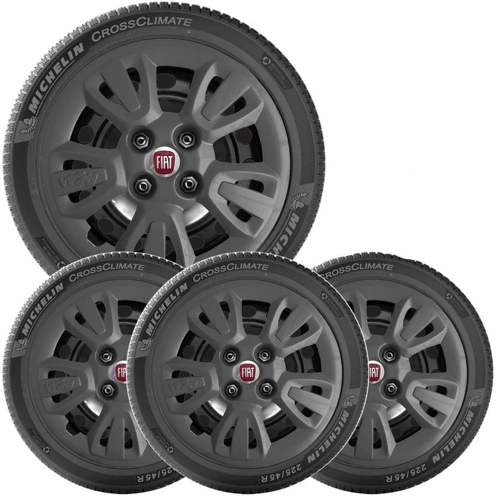 4X Calota Fiat Uno Way Aro 14 Grafite Emblema  079Cb